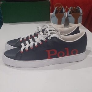 Polo by Ralph Lauren Men's Dark Blue Sneakers with Red Logo